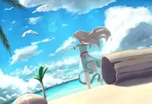 beach flowers skirts seagulls anime girls original characters 1920x1200 wallpaper Art HD Wallpaper